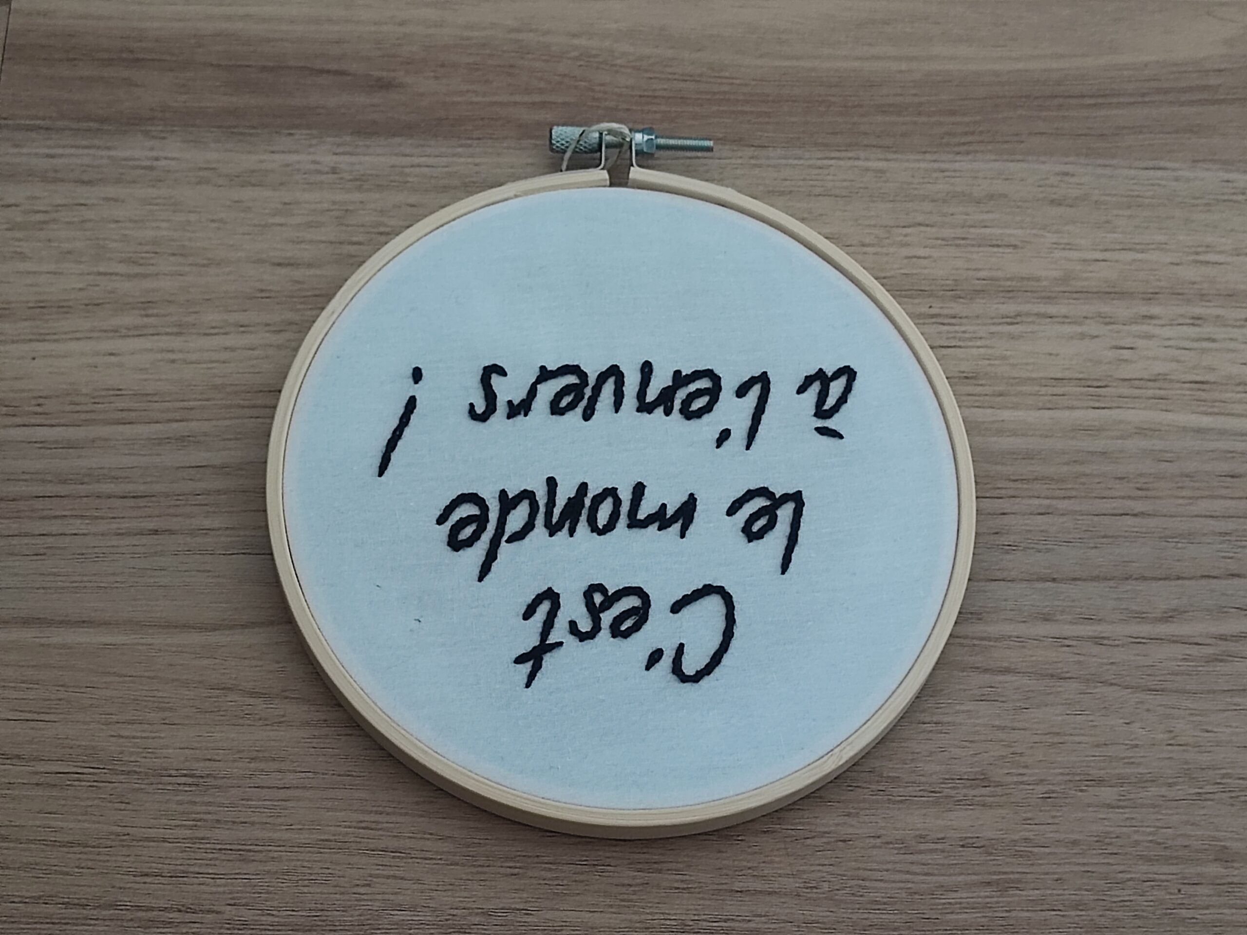 Broderie sur tambour "Le monde à l'envers"
